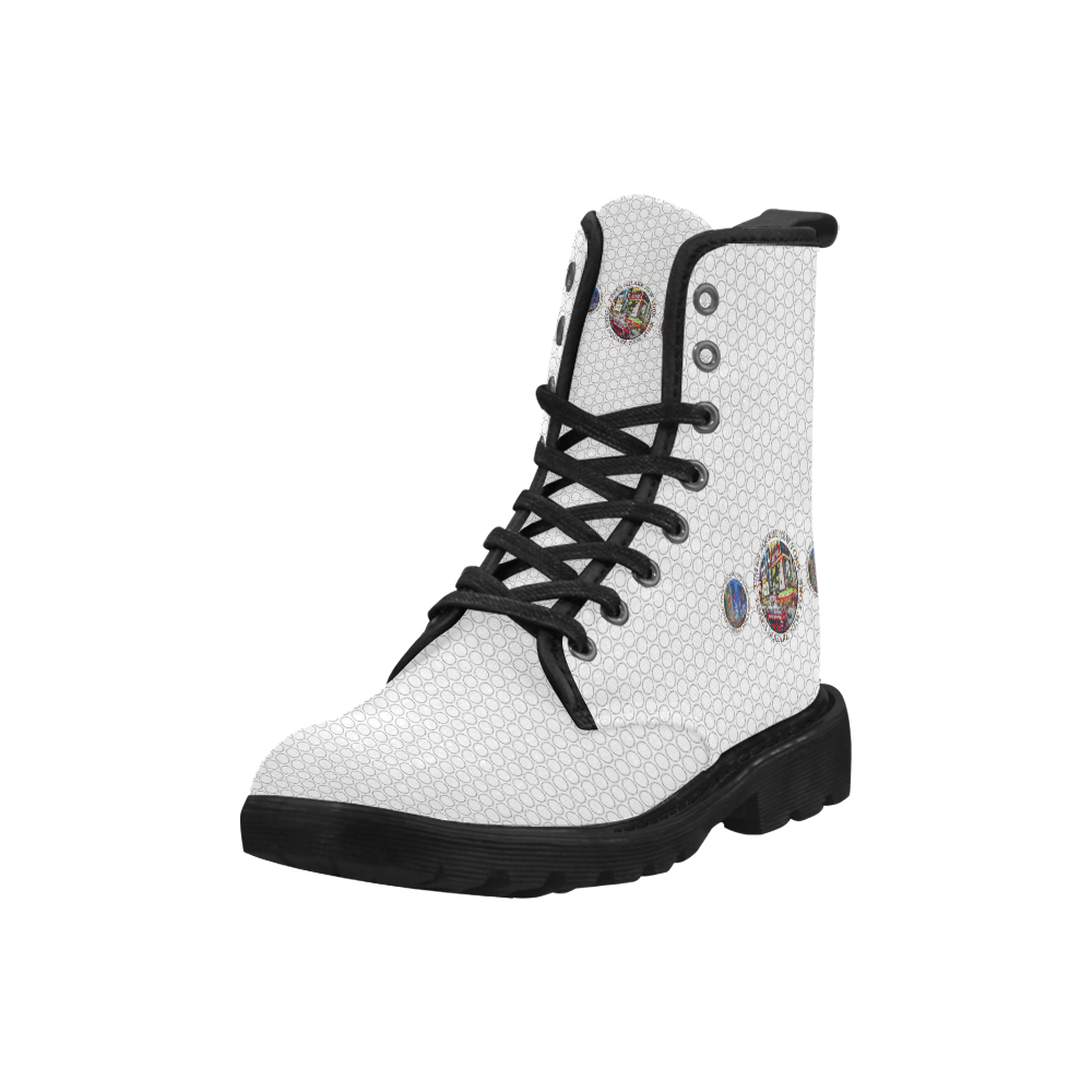 Times Square New York City webbing style on white 3 Martin Boots for Men (Black) (Model 1203H)