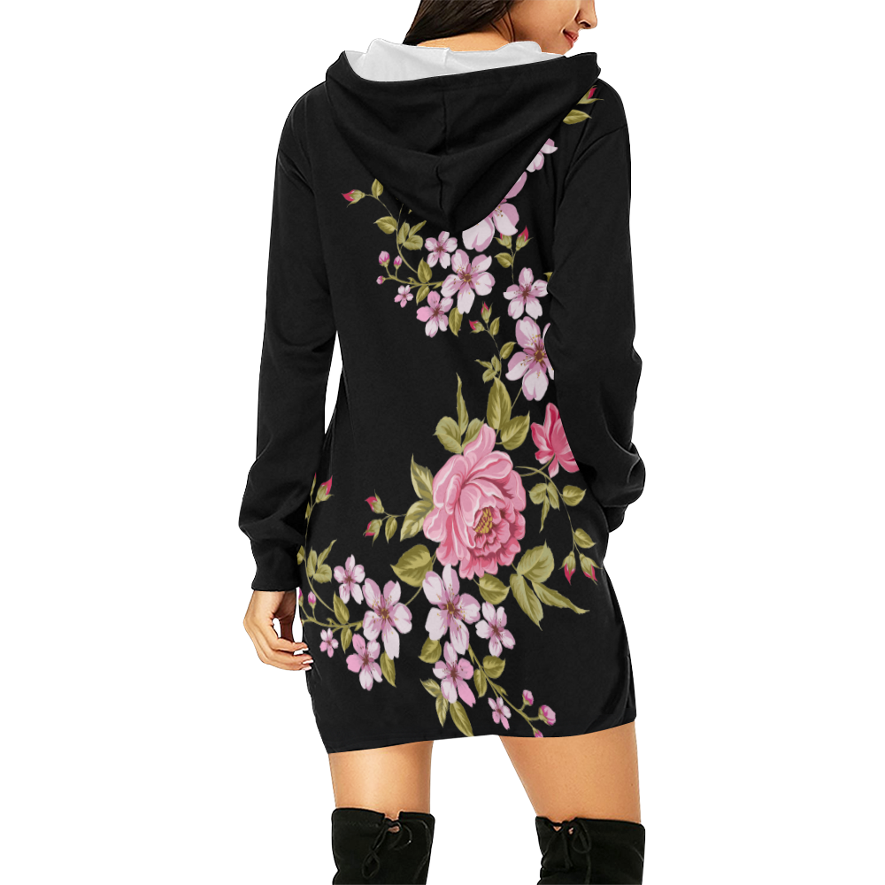 Pure Nature - Summer Of Pink Roses 1 All Over Print Hoodie Mini Dress (Model H27)