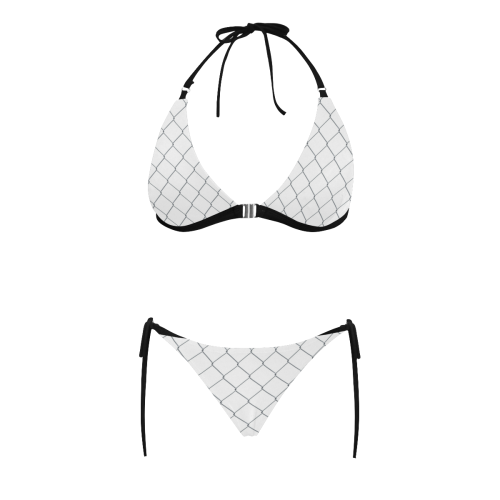 Caged Fence Black & White. Buckle Front Halter Bikini Swimsuit (Model S08)