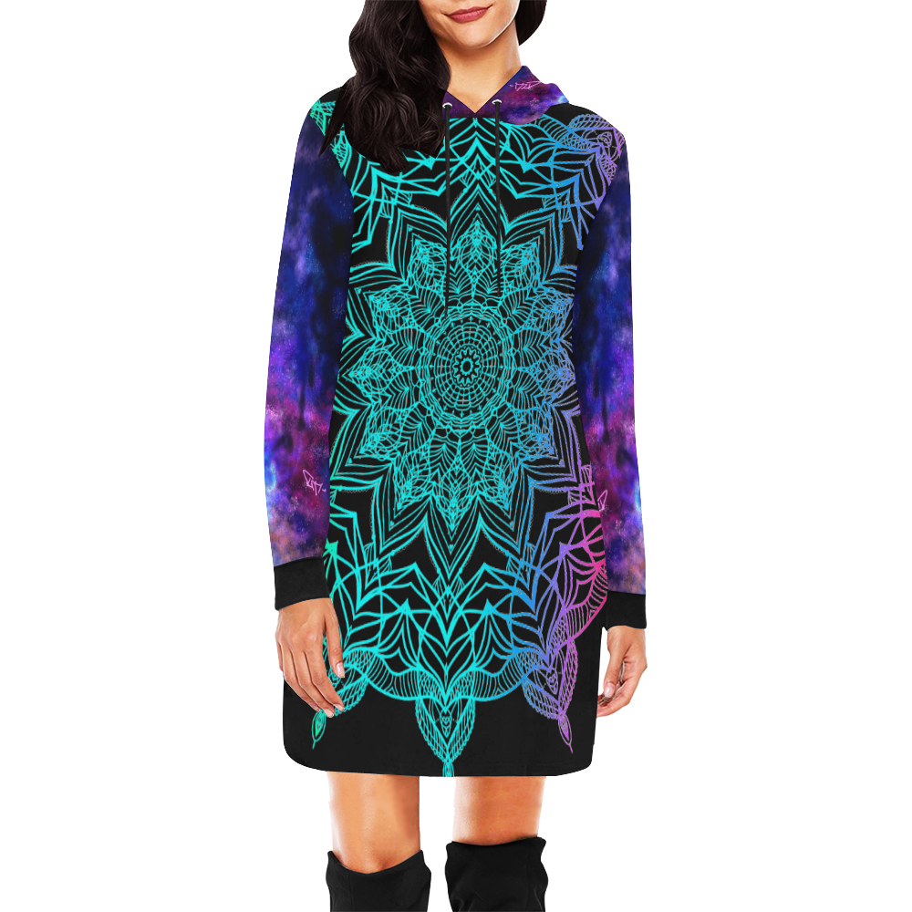 GalX See Mandala All Over Print Hoodie Mini Dress (Model H27)