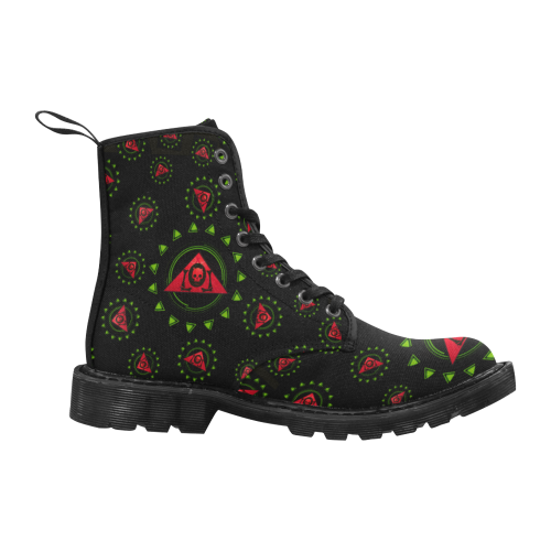 The Lowest of Low Skull Triangle Roses Martin Boots for Women (Black) (Model 1203H)