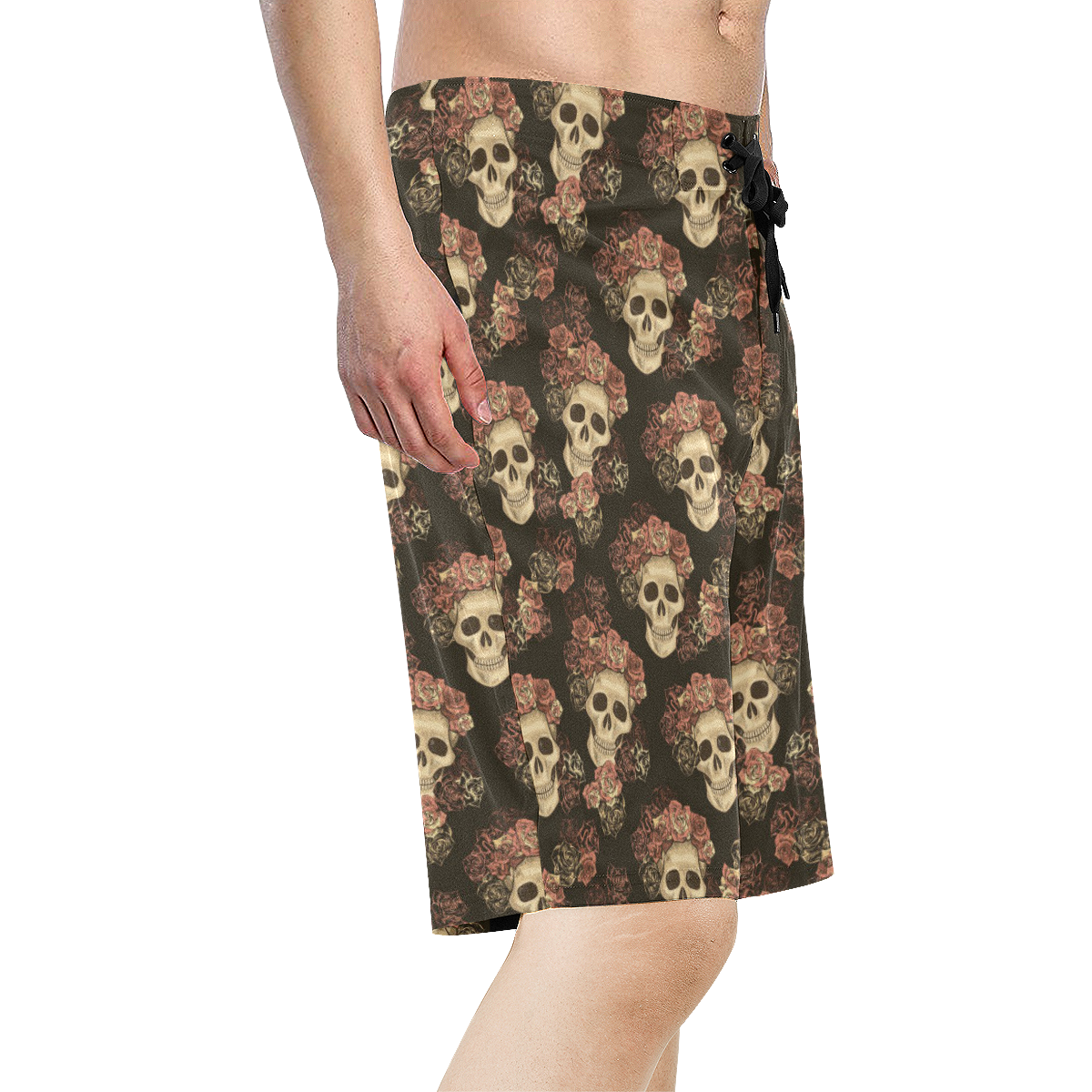 Skull and Rose Pattern Men's All Over Print Board Shorts (Model L16)