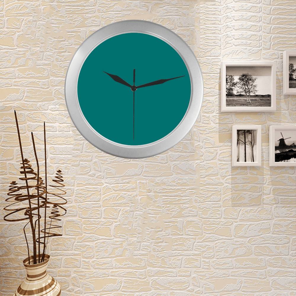 color dark cyan Silver Color Wall Clock