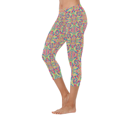 Kaleidoscope Colorful Mandala Women's Low Rise Capri Leggings (Invisible Stitch) (Model L08)