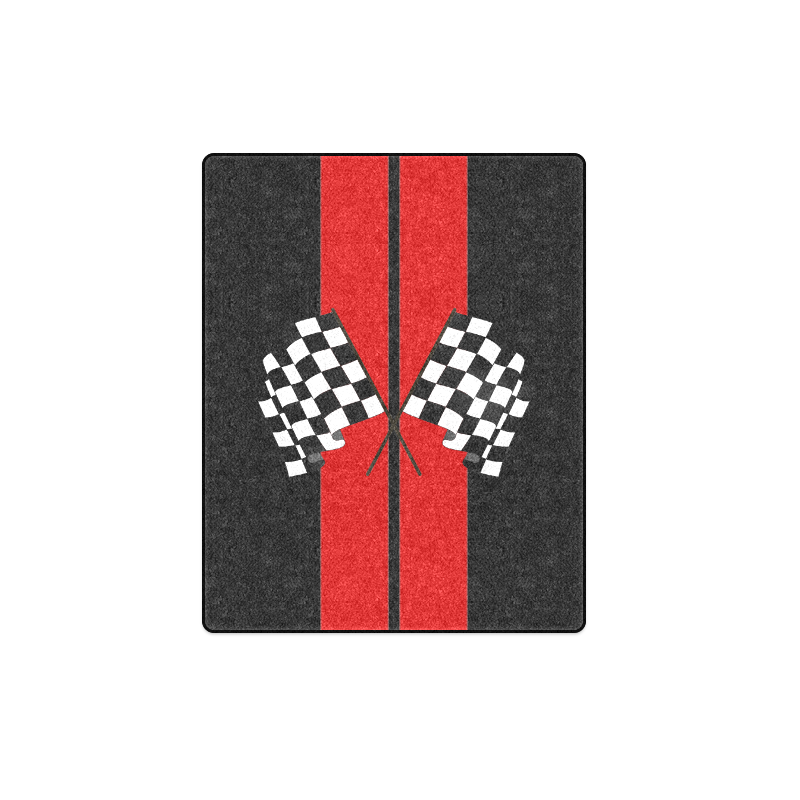 Racing Stripe, Checkered Flags, Black and Red Blanket 40"x50"