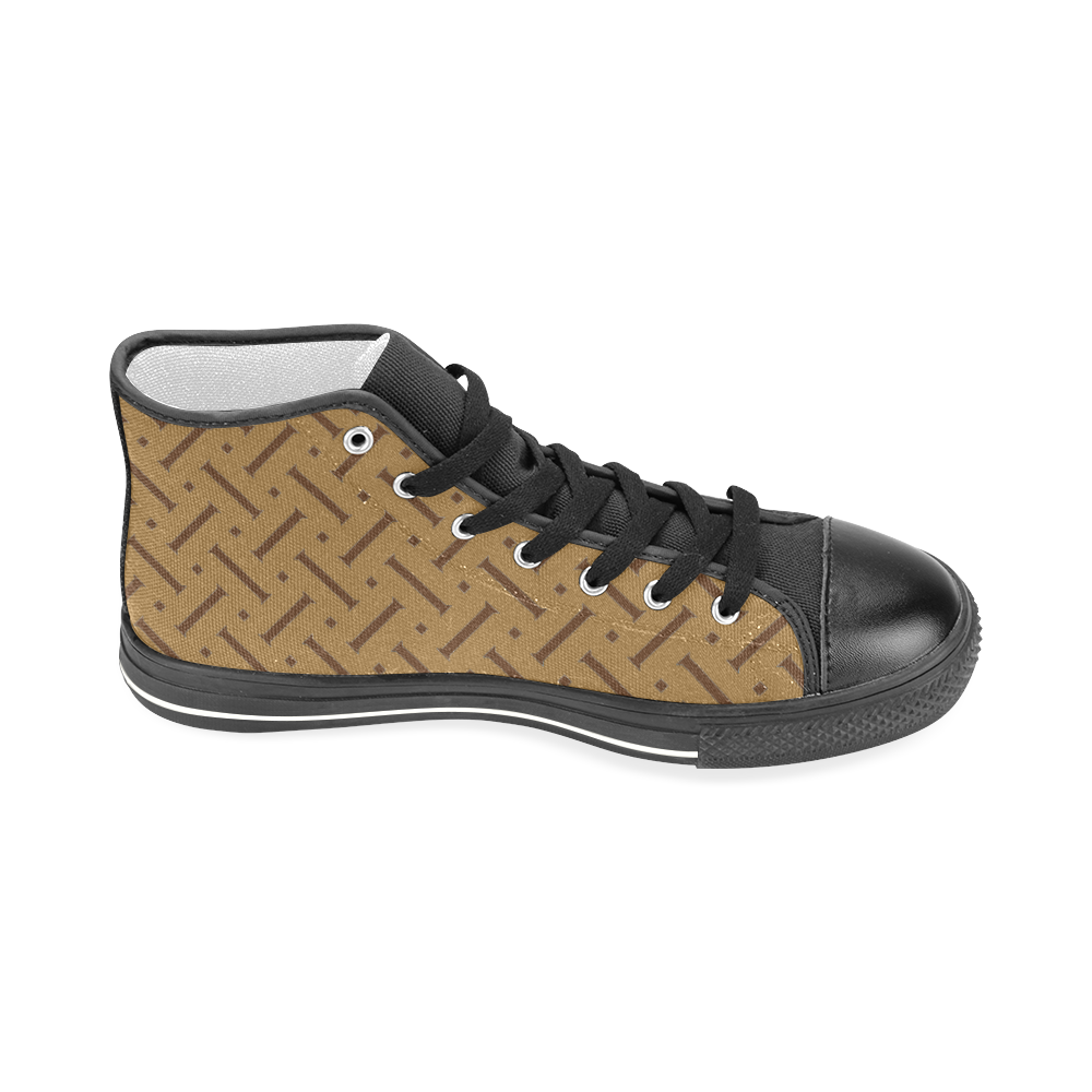 Brown Herringbone Men’s Classic High Top Canvas Shoes (Model 017)