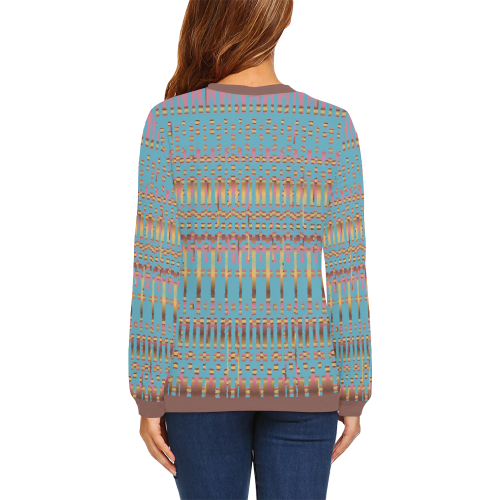 Blue Broken Lines Pattern All Over Print Crewneck Sweatshirt for Women (Model H18)