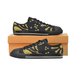 Black and gold Heart Women's Classic Canvas Shoes (Model 018)