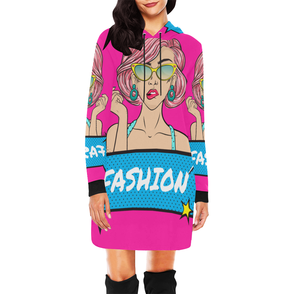 vestido sudadera de mujer diseño pop art girl All Over Print Hoodie Mini Dress (Model H27)