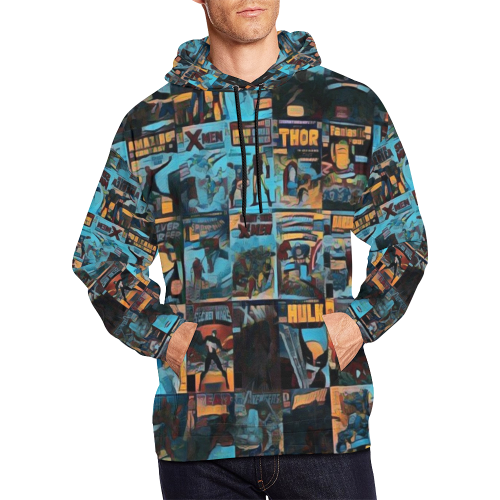 Comic Lover Hoodie Blkue and Orange All Over Print Hoodie for Men/Large Size (USA Size) (Model H13)