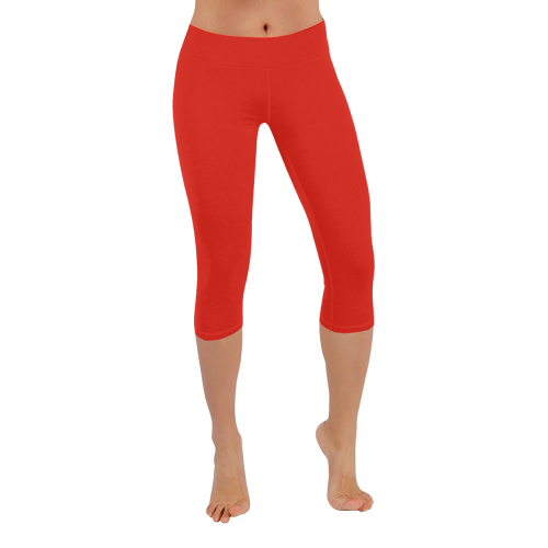 Pomegranate Solid Women's Low Rise Capri Leggings (Invisible Stitch) (Model L08)