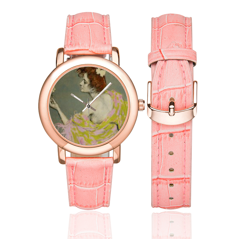 GIRL Women's Rose Gold Leather Strap Watch(Model 201)