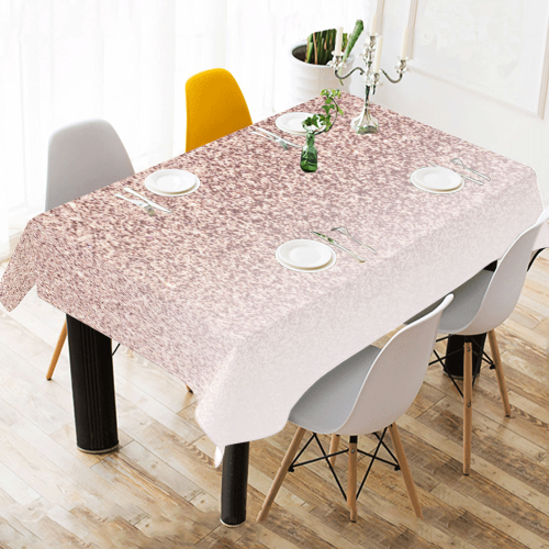 Rose Gold Glitter Ombre Pink White Cotton Linen Tablecloth 60" x 90"