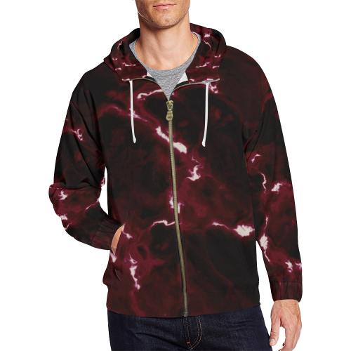 Red Marble white black pattern customize own All Over Print Full Zip Hoodie for Men (Model H14)