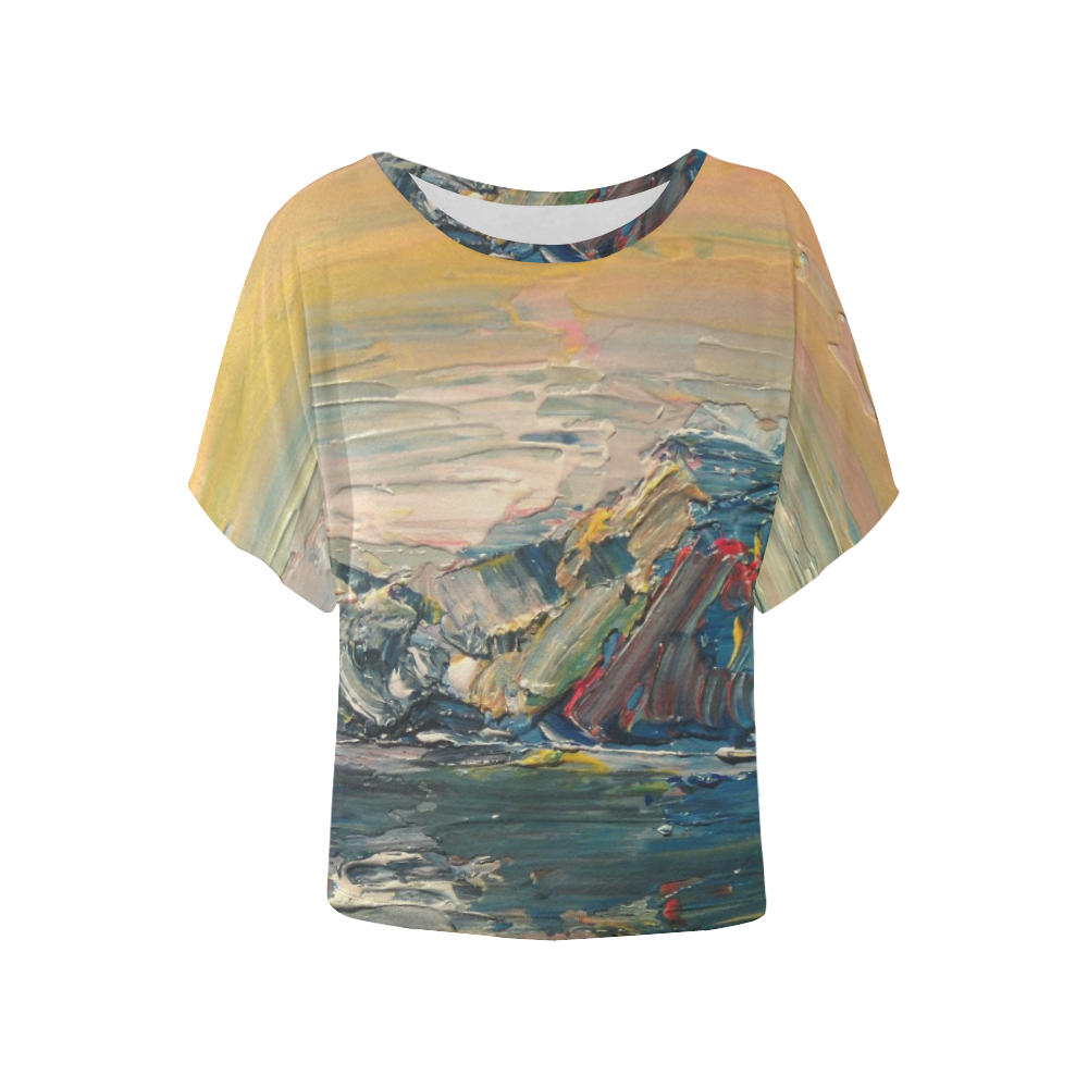 Mountains painting Women's Batwing-Sleeved Blouse T shirt (Model T44)