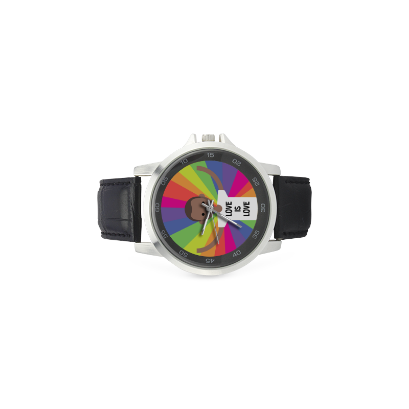Love is Love Black LGBT Unisex Stainless Steel Leather Strap Watch(Model 202)