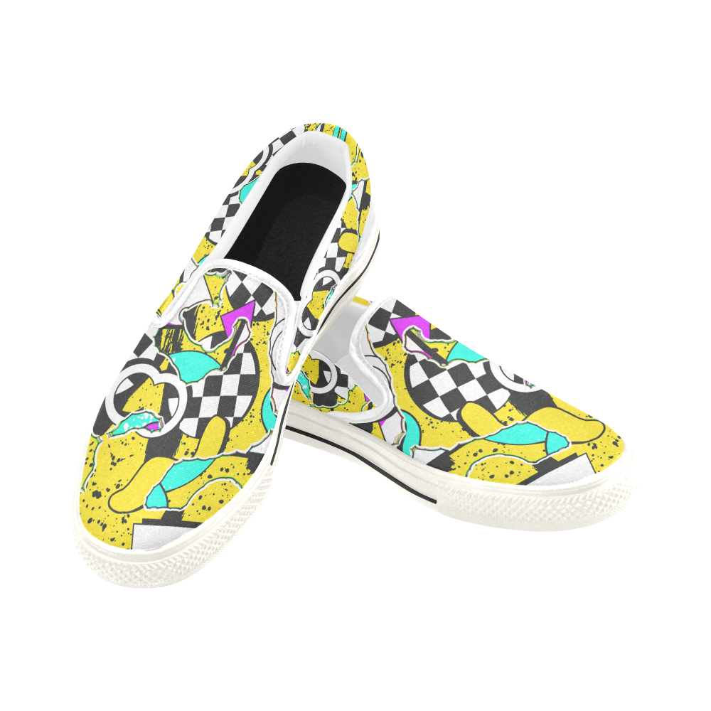 Shapes on a yellow background Slip-on Canvas Shoes for Kid (Model 019)
