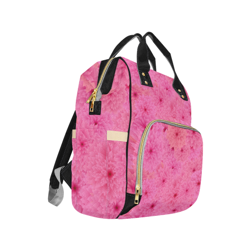 Stylized Pink Flowers Multi-Function Diaper Backpack/Diaper Bag (Model 1688)