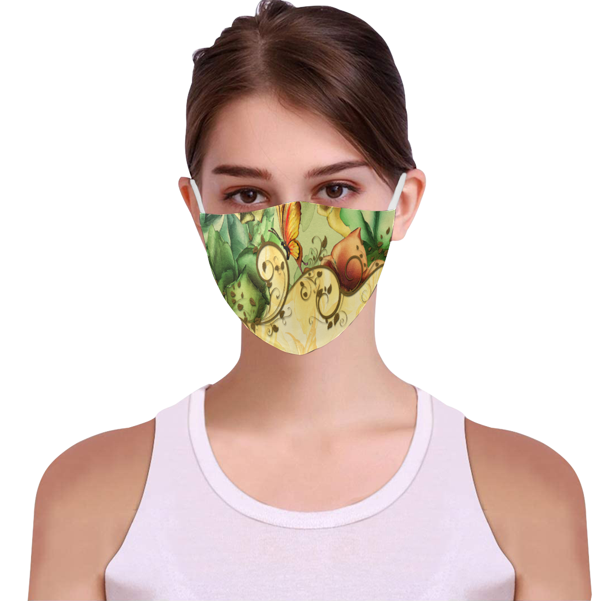 Colorful flowers with butterflies 3D Mouth Mask with Drawstring (60 Filters Included) (Model M04) (Non-medical Products)