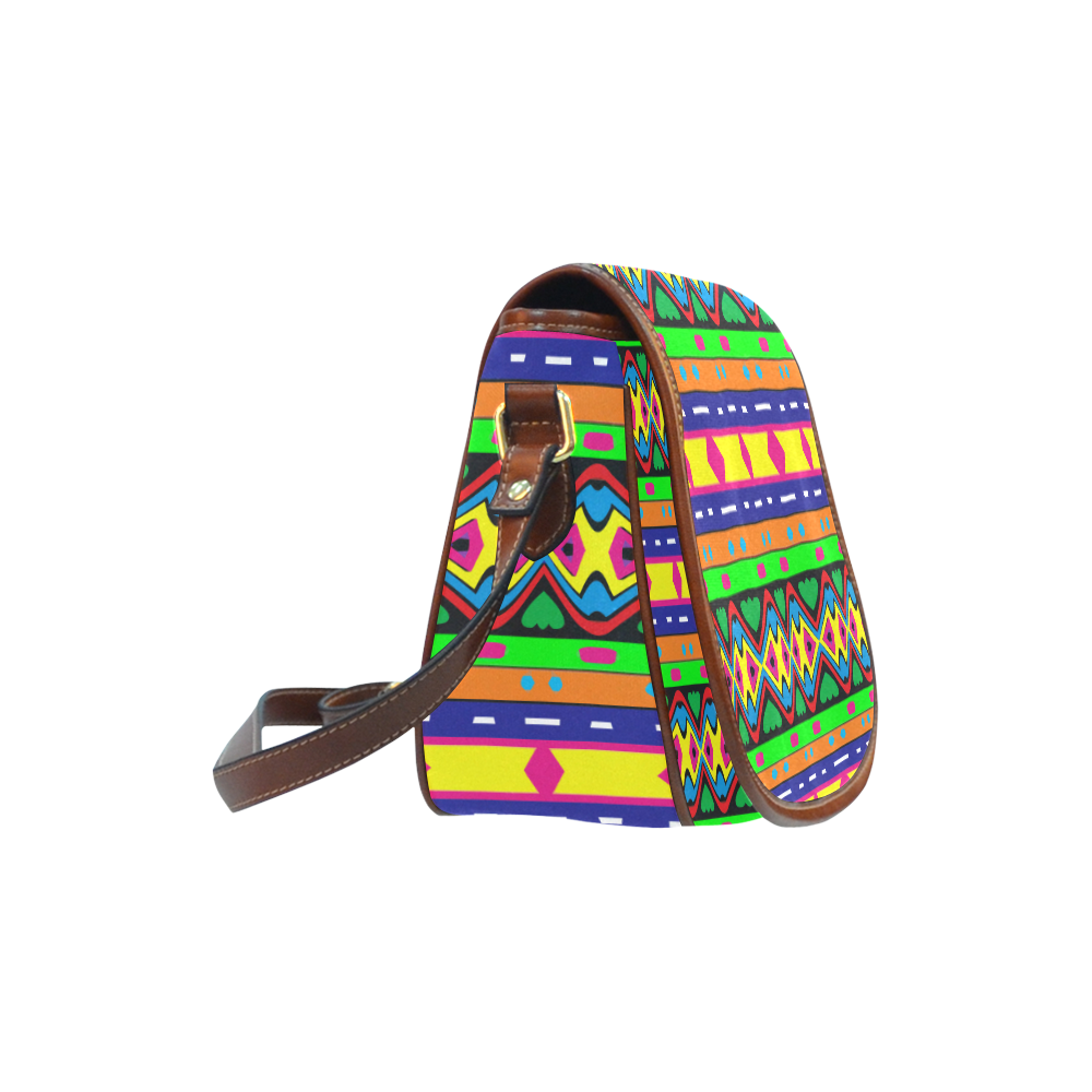 Distorted colorful shapes and stripes Saddle Bag/Large (Model 1649)