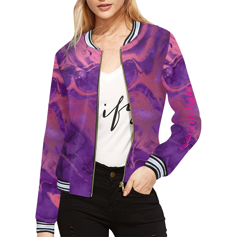 FD's Purple Marble Collection- Women's Purple Marble Bomer Jacket 53086 All Over Print Bomber Jacket for Women (Model H21)