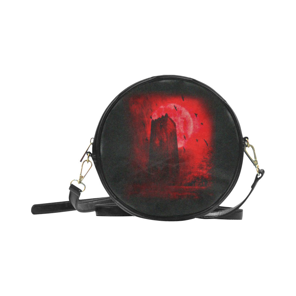 Dark Tower Tarot - Occult Underground Leather Darkstar Round Sling Bag (Model 1647)