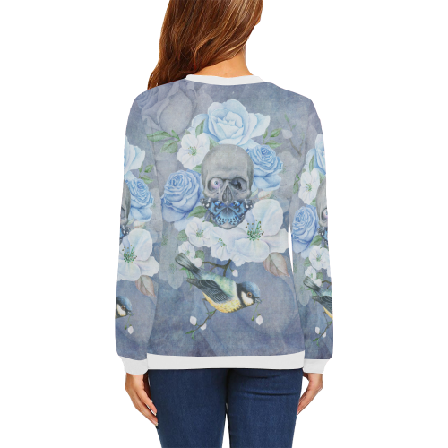 Gothic Skull With Butterfly All Over Print Crewneck Sweatshirt for Women (Model H18)