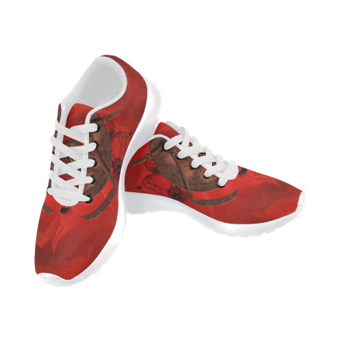 Skulls on red vintage background Women's Running Shoes/Large Size (Model 020)