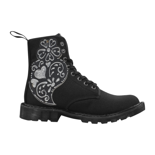 Black and Silver Heart Martin Boots for Women (Black) (Model 1203H)
