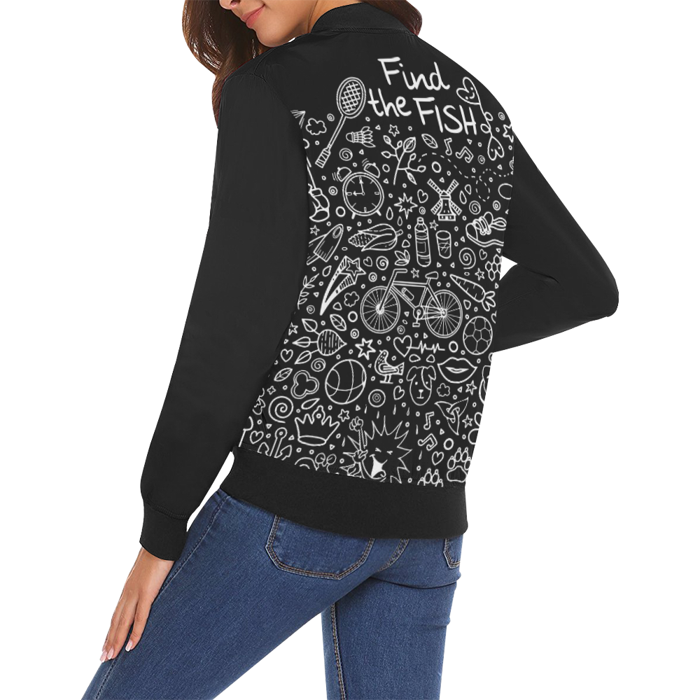 Picture Search Riddle - Find The Fish 2 All Over Print Bomber Jacket for Women (Model H19)