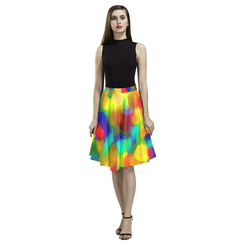 Colorful watercolors texture Melete Pleated Midi Skirt (Model D15)