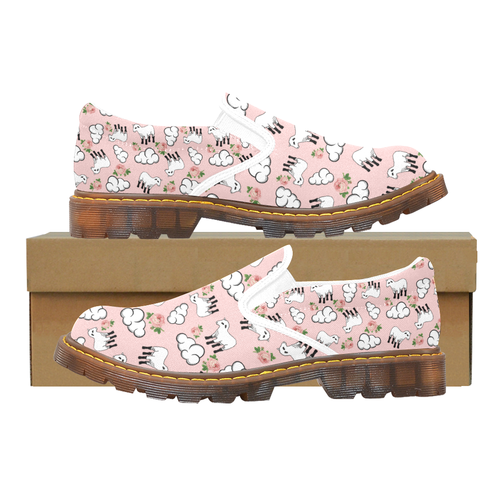 vinage lamb pattern pink Martin Women's Slip-On Loafer/Large Size (Model 12031)