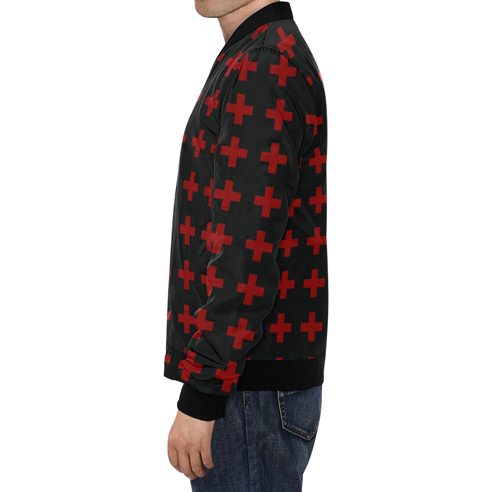 Punk Rock Style Red Crosses Pattern Design All Over Print Bomber Jacket for Men (Model H19)