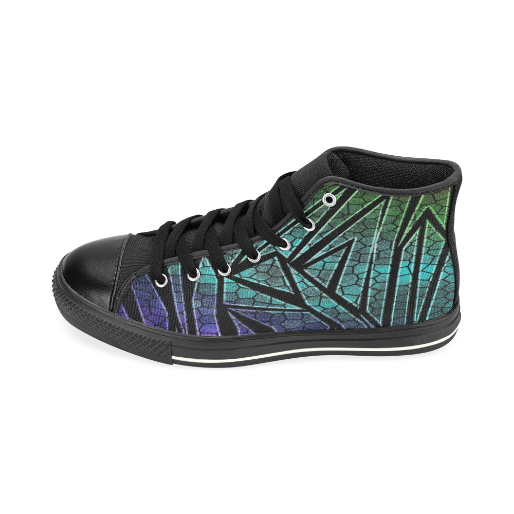Neon Rainbow Cracked Mosaic High Top Canvas Shoes for Kid (Model 017)