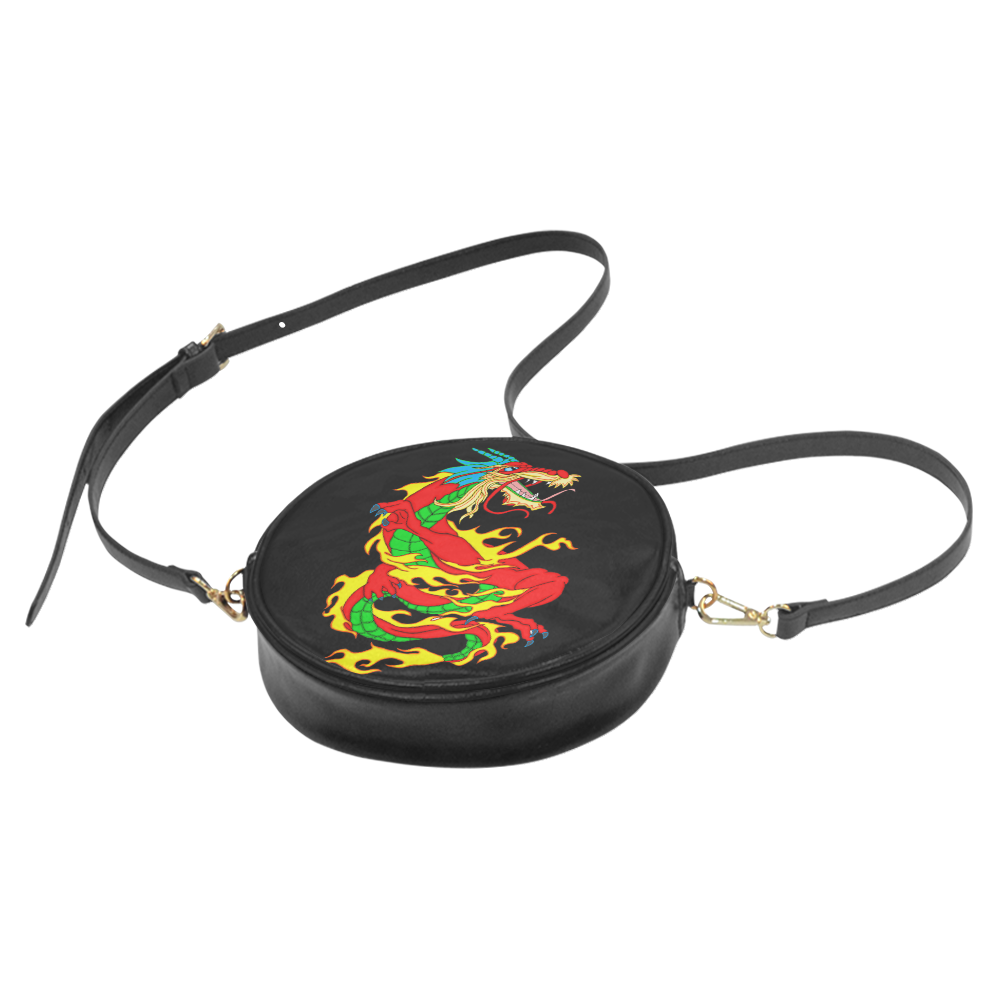 Red Chinese Dragon Round Sling Bag (Model 1647)