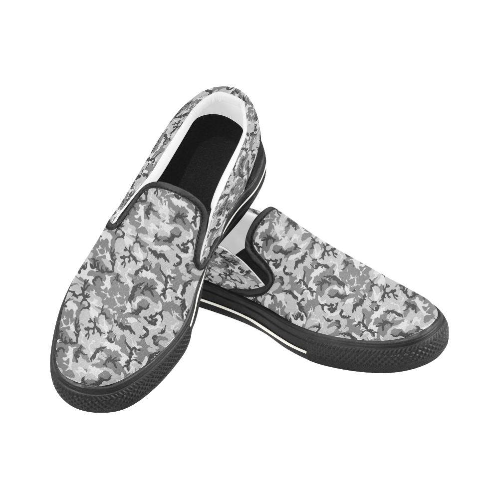 Woodland Urban City Black/Gray Camouflage Women's Slip-on Canvas Shoes/Large Size (Model 019)