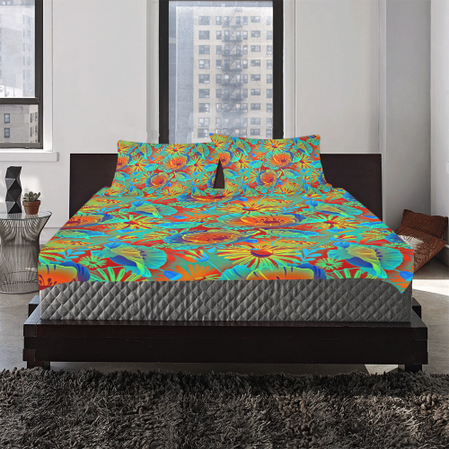 bright tropical floral 3-Piece Bedding Set