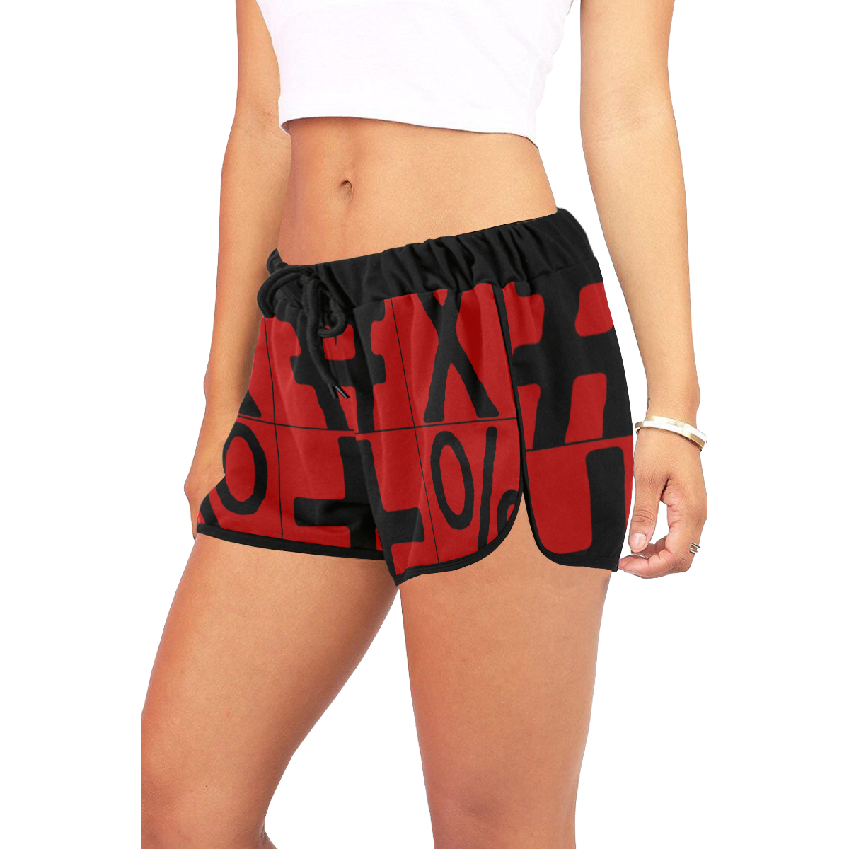 NUMBERS Collection Symbols Red/Black Women's All Over Print Relaxed Shorts (Model L19)