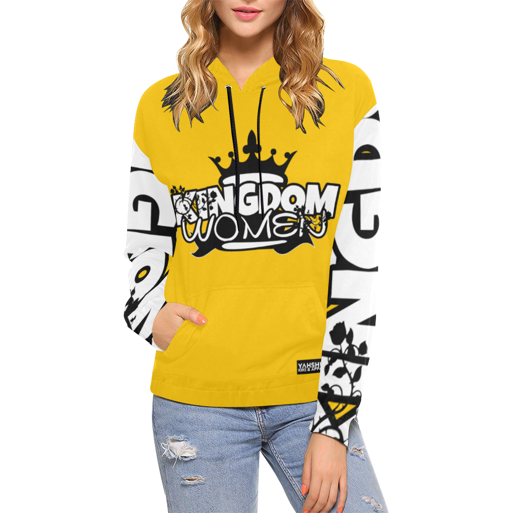 Yellow All Over Print Hoodie for Women (USA Size) (Model H13)