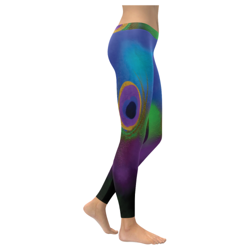 peacock abstract Women's Low Rise Leggings (Invisible Stitch) (Model L05)