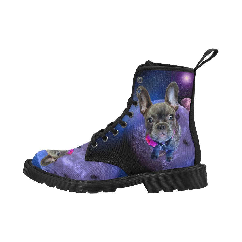 Dog French Bulldog and Planets Martin Boots for Women (Black) (Model 1203H)