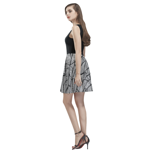 BLACK AND WHITE DIAMOND PATTERN Thea Sleeveless Skater Dress(Model D19)