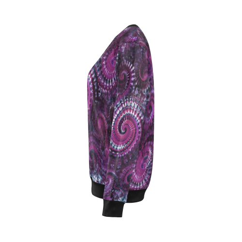 Purple Tie Dye Crazy Spirals All Over Print Crewneck Sweatshirt for Women (Model H18)
