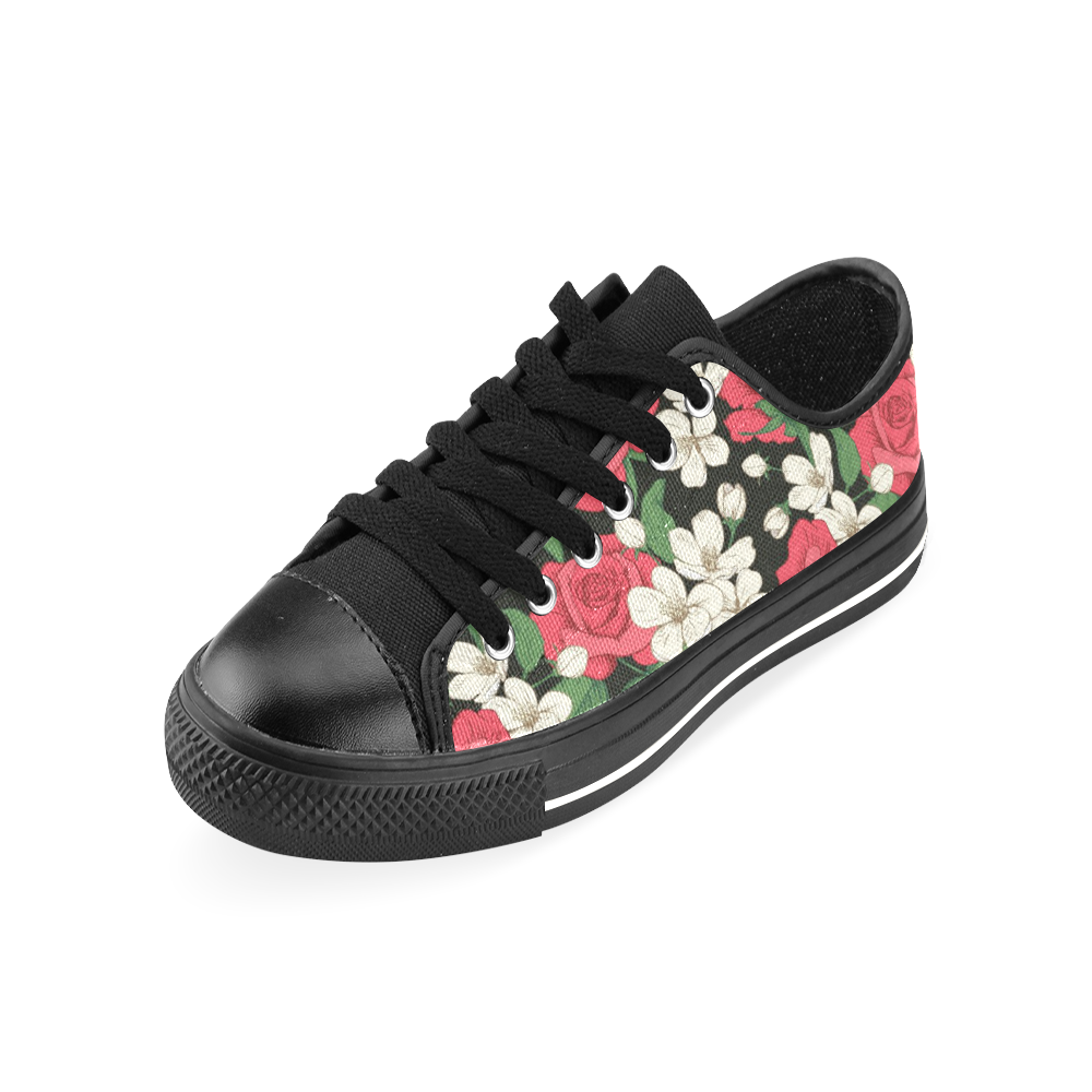 Pink, White and Black Floral Men's Classic Canvas Shoes/Large Size (Model 018)