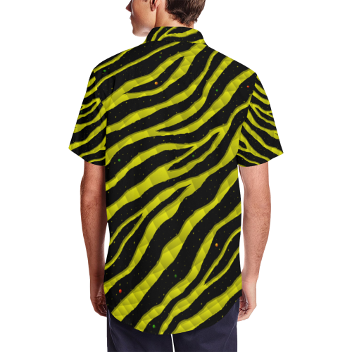 Ripped SpaceTime Stripes - Yellow Men's Short Sleeve Shirt with Lapel Collar (Model T54)