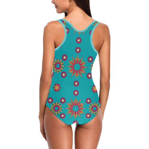 Abstract Floral Mandala Vest One Piece Swimsuit (Model S04)