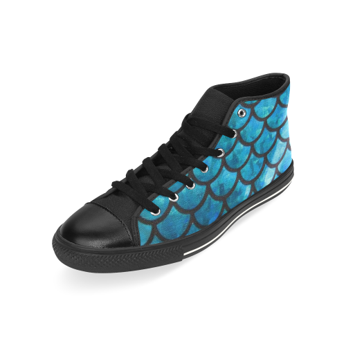 Mermaid SCALES blue High Top Canvas Shoes for Kid (Model 017)