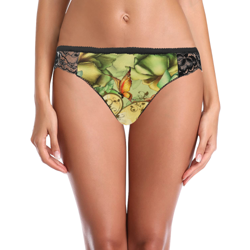 Colorful flowers with butterflies Women's Lace Panty (Model L41)