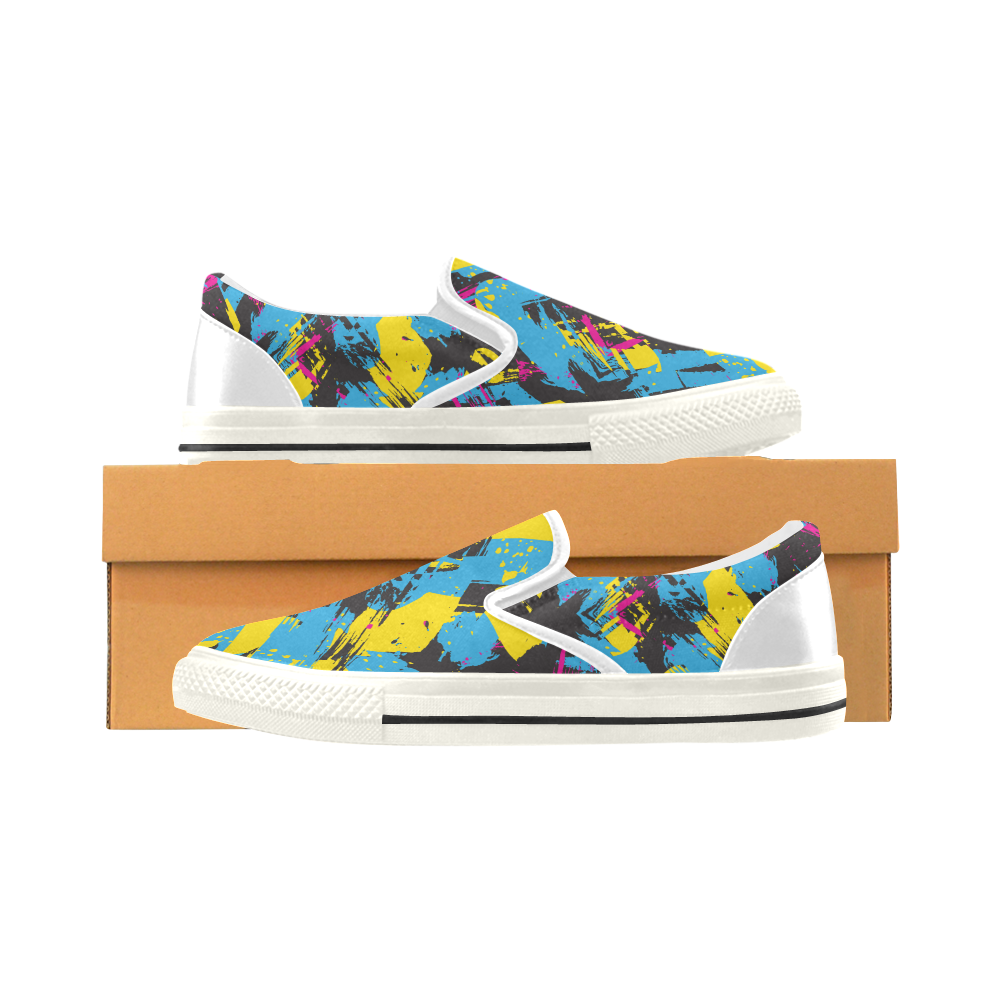 Colorful paint stokes on a black background Slip-on Canvas Shoes for Kid (Model 019)