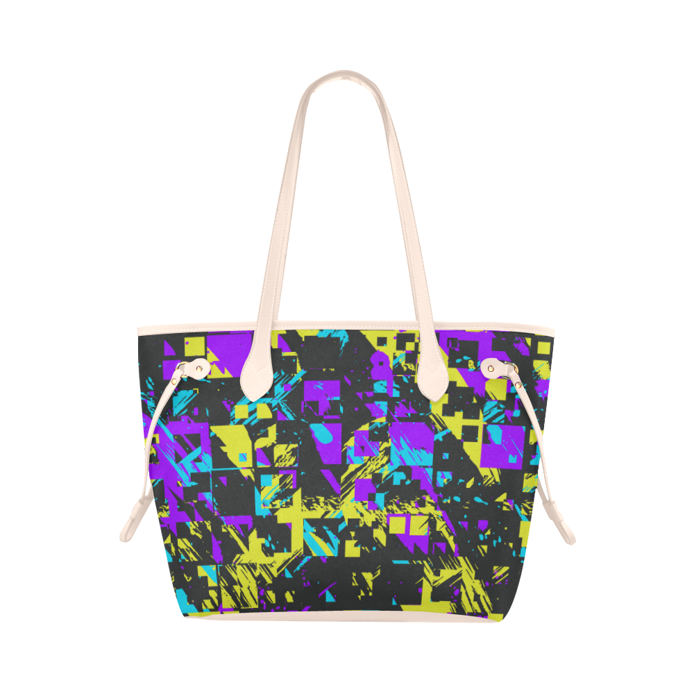 Purple yelllow squares Clover Canvas Tote Bag (Model 1661)